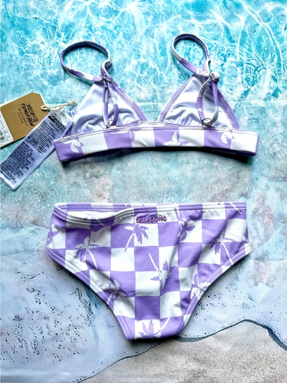 Billabong Girl’s Check Your Palm Purple and White Bikini Set Size 6